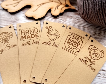 Vegan leather labels for handmade items, personalized, set of 25 pc