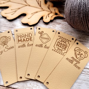 Vegan leather labels for handmade items, personalized, set of 25 pc