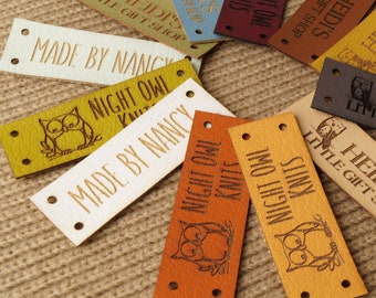 Labels for handmade items, personalized tags, custom clothing labels, knitting labels, leather tags for crochet, set of 25 pc