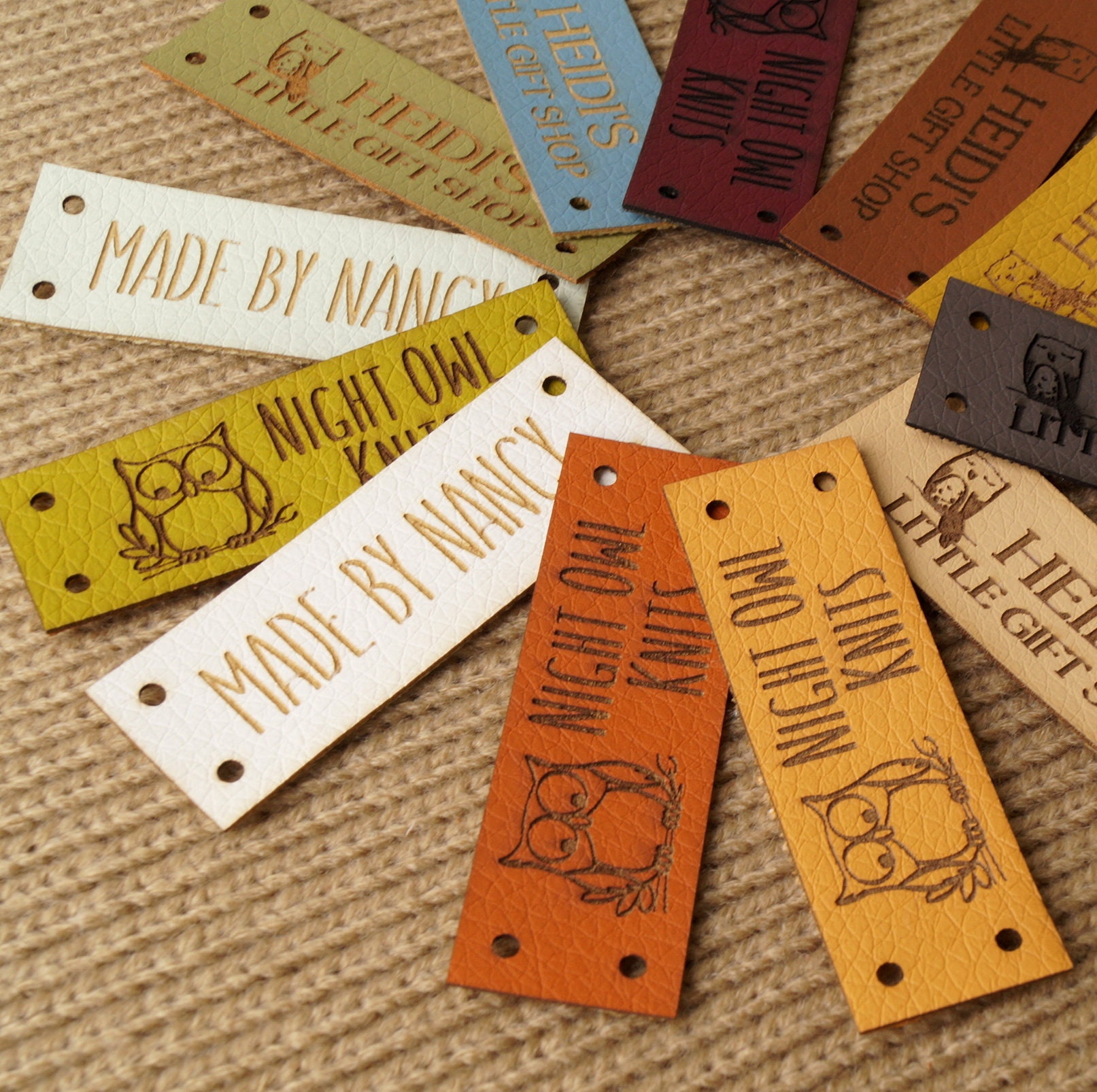 Leather Tags for Handmade Items, Personalized Knitting or Crochet Labels,  Set of 25 Pc 
