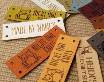 Leather labels for handmade items, custom clothing labels engraved with your logo or text and image, knitting labels, personalized labels 25