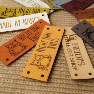 Product tags for handmade items, leather labels, personalized tags, knitting labels, crochet tags, custom made logo labels, set of 25 pc
