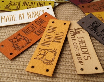 Product tags for handmade items, leather labels, personalized tags, knitting labels, crochet tags, custom made logo labels, set of 25 pc