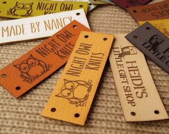 Product tags for handmade items, leather labels, personalized tags, knitting labels, crochet tags, custom made logo labels, set of 25 pc