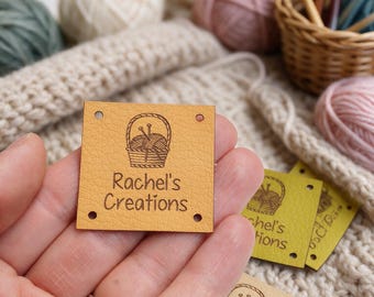 Custom Faux Leather Sewing Labels, Knitting Crochet Tags, Personalized Handmade Item Labels