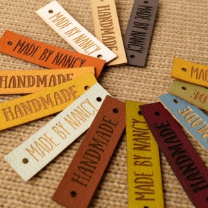 Leather labels for handmade items, knitting tags, labels for crochet, faux leather labels, product tags, vegan labels, 25 pc