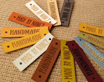 Leather labels for handmade items, knitting tags, labels for crochet, faux leather labels, product tags, vegan labels, 25 pc