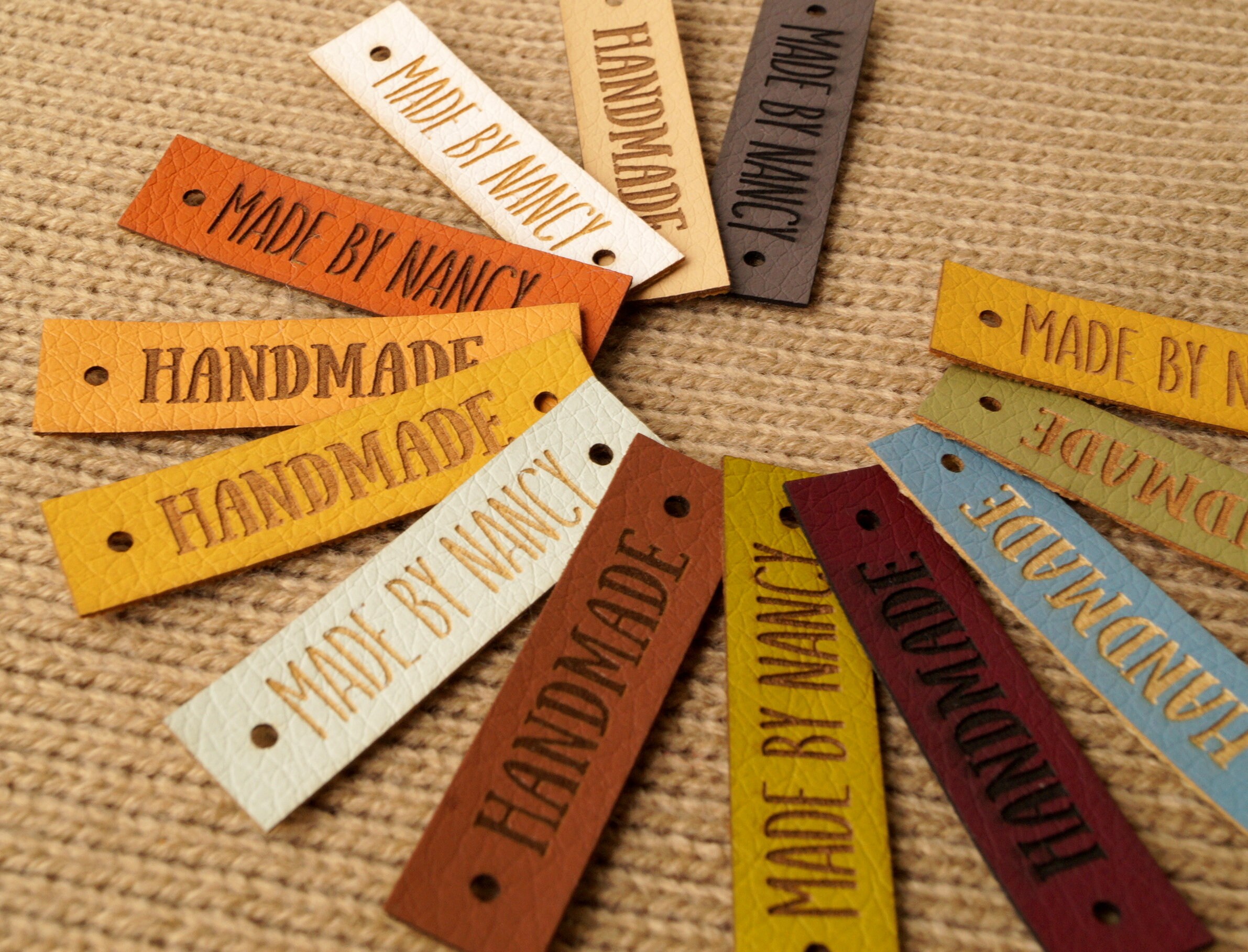 Leather Tags for Handmade Items, Knits and Crochet Labels, Faux Leather  Cinnamon Color With Personalized Name -  Norway