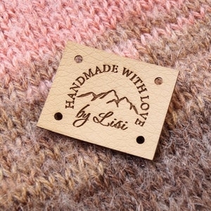 Personalized faux leather labels for handmade products - knitting labels - crochet labels - sewing labels - laser engraved logo tags - 25 pc