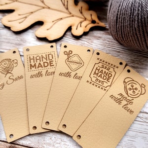 Labels for handmade items, faux leather tags for handmade items, crochet labels, knitting labels, personalized clothing labels, set of 25 pc