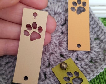 Leather labels, foldable faux leather labels with cut out paw, different colors to choose from, set of 25 pc