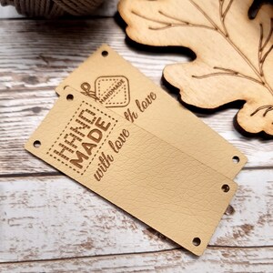 Personalized leather tags for handmade items, vegan leather labels for knitting crochet sewing, custom clothing labels, set of 25 pc