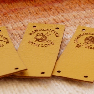 Labels for handmade items, vegan labels, custom tags, leather labels, knitting labels, personalized tags for crochet, set of 25 pc