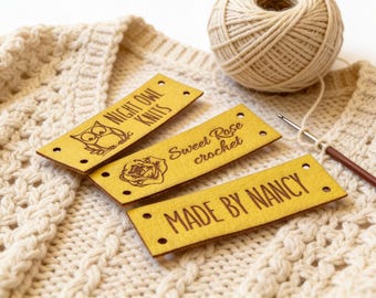 Etiquetas personalizadas em couro vegano para roupas, etiquetas para itens artesanais, etiquetas gravadas a laser (25 unidades)