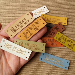 Leather labels for handmade products, custom clothing labels engraved with your logo or text and image, knitting labels, personalized labels