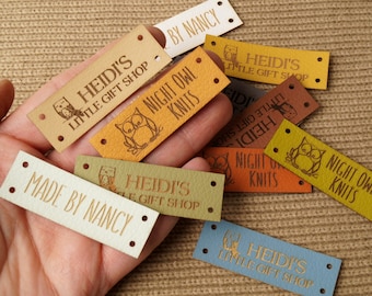 Leather labels for handmade products, custom clothing labels engraved with your logo or text and image, knitting labels, personalized labels