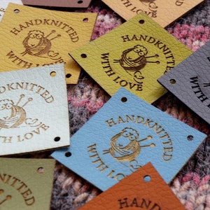 Labels for handmade items, knitting labels, labels for crochet products, sew on labels, custom clothing labels, leathet tags set of 25 pc