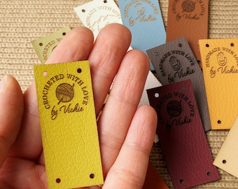 Custom clothing labels, labels for handmade items, vegan leather tags, personalized labels, knitting labels, leather tags for crochet, 25 pc
