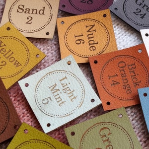 Leather tags for handmade items, product labels, personalized labels, vegan leather labels, tags for crochet, knitting labels, tags 25 pc