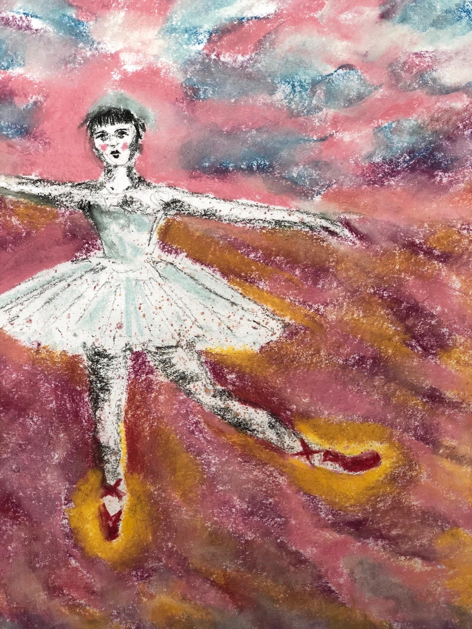 the red shoes ballet dancer pastel drawing art print