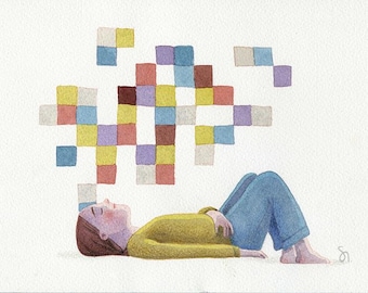 Dreaming in colors – Original Watercolor Illustration - Dreams are like colorfull puzzles