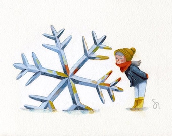 Einzigartig wie eine Schneeflocke – Original Aquarell Acryl Bleistift Illustration - Winterstimmung