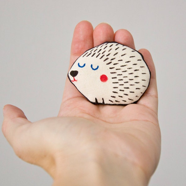 Hedgehog Brooch Handpainted  - Cute art brooch in cotton