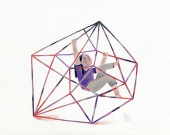 Climbing and playing – Original Acrylic Pencil Illustration