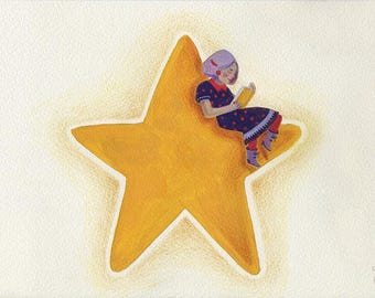 Lectora Nocturna - Ilustración Original Lápiz Acrílico