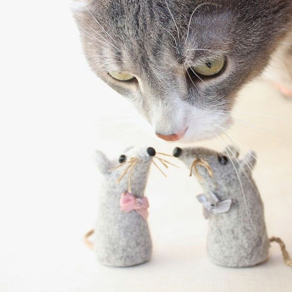 Needle felted mouse, two little gray mice, wool soft sculpture miniature