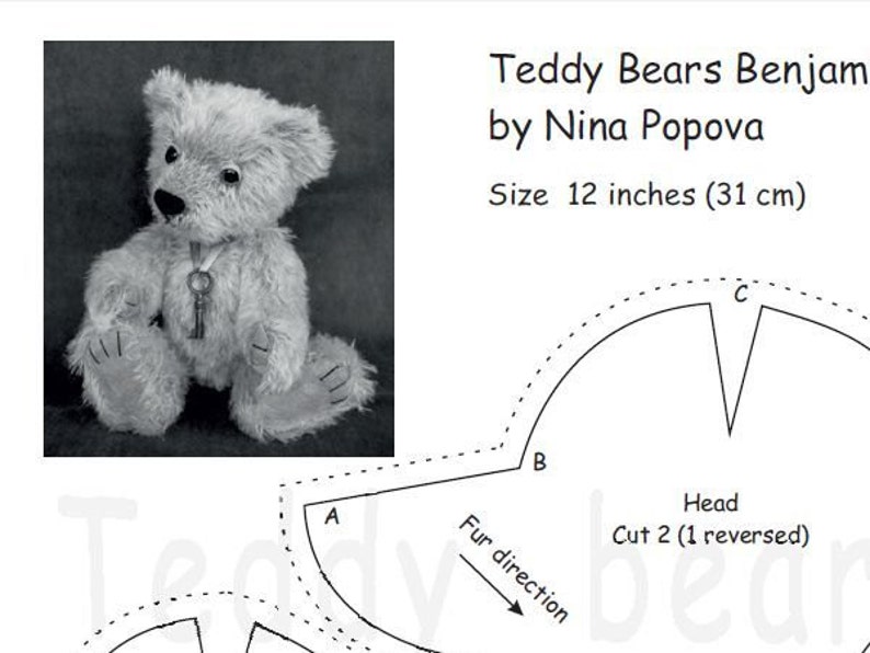 E-Pattern of artist teddy bear Benjamin 12 in PDF format, OOAK, beige, amber, mohair, jointed image 5