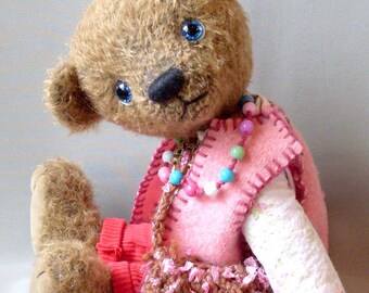 Pattern of  artist teddy bear Ayushi 12"  or 18" in PDF format, OOAK, pink, beige, mohair,  jointed