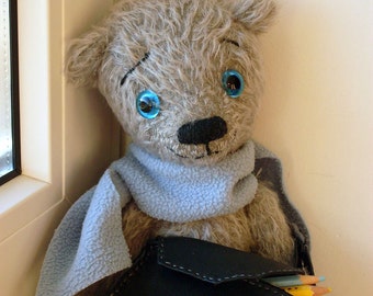 Pattern of  artist teddy bear Anry 10 " in PDF format, OOAK, gray, blue,  mohair,  jointed