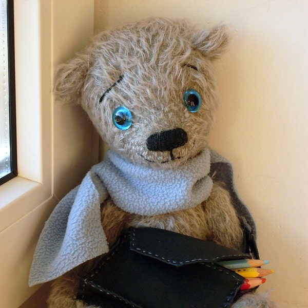 Pattern of  artist teddy bear Anry 10 " in PDF format, OOAK, gray, blue,  mohair,  jointed