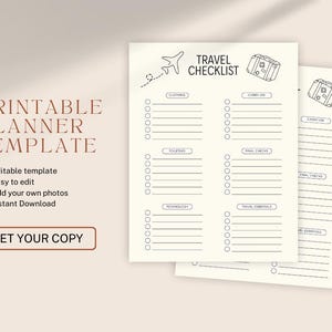 Minimalist Travel Checklist, Travel Planner Printable, Vacation Packing List, Simple Travel Organizer, Digital Download