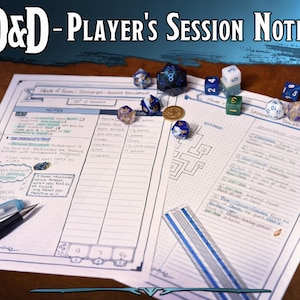 DND Basic Player&#39;s Session Notes - PDF Printable TTRPG Session Tracker Templates