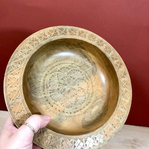 Vintage Folk Art Wooden Plate, Soup Plate, Hand Carved, Eastern European Folk Art