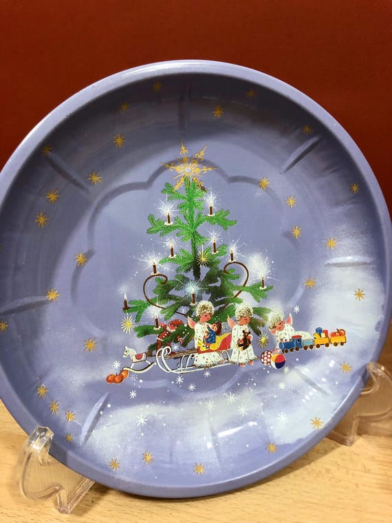 West-Gernany HP Weihnachtsteller, Sammlerstücke, Keksteller, Metallteller