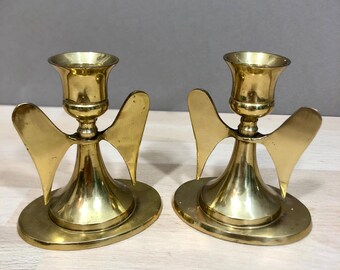 Vintage candle holder set, angel, Christmas, brass candle holder, miniature angel,