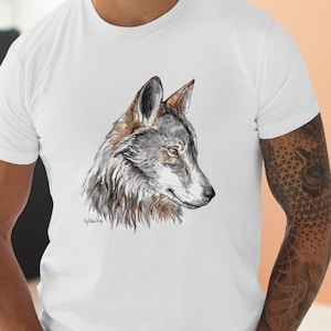 T-shirt homme aquarelle loup, t-shirt graphique animal, chemise animalier, cadeau pour amoureux de la nature, chemise meute de loups, vêtements d&#39;aventure en plein air