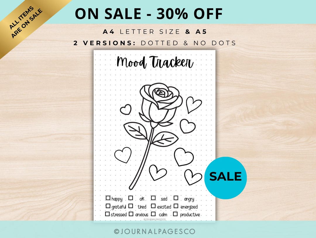 Rose Mood Tracker - Printable Planner Page Insert, Monthly Daily Mood ...