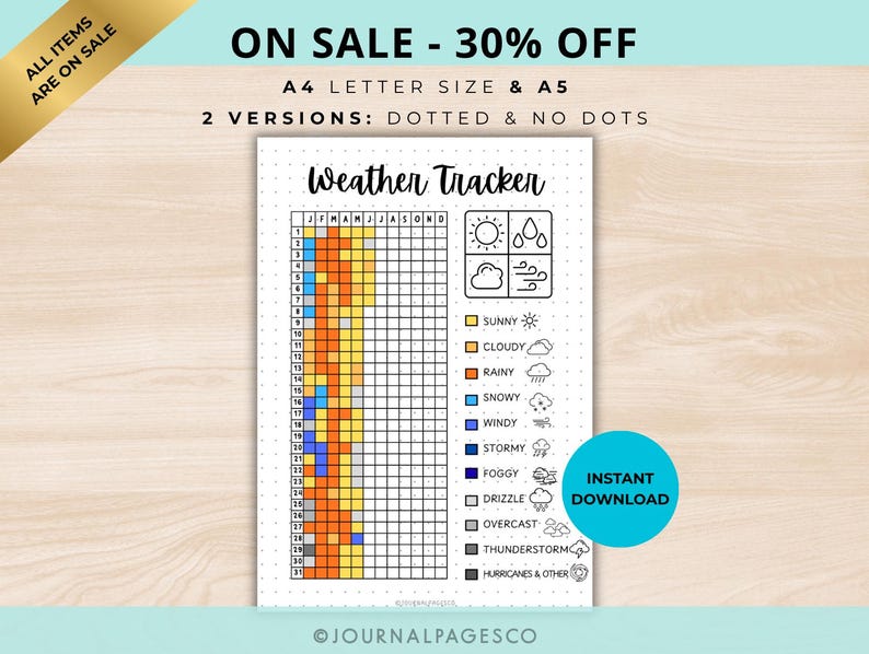 Weather Tracker Assignment Weather Tracker Printable | Yearly Weather Log | Bullet Journal Page ...