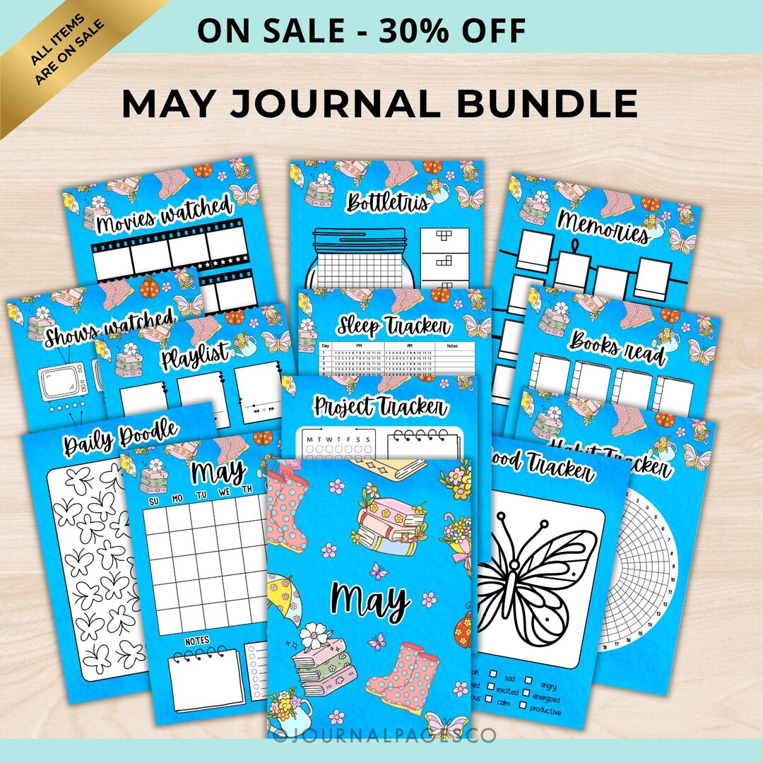 May Planner Journal Bundle | Printable Bullet Journal Kit | Spring Mood ...