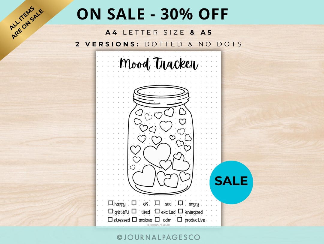 Jar Mood Tracker - PRINTABLE Journal Page - A4, A5 - Monthly Mood ...