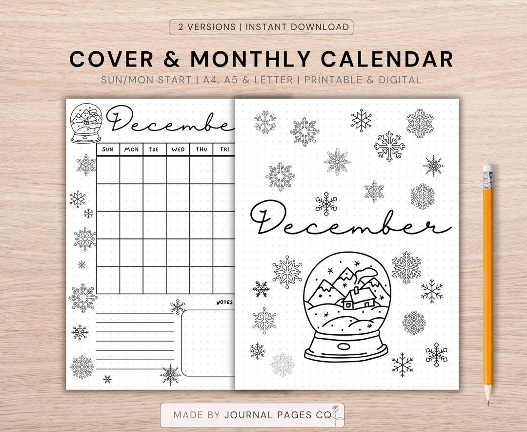 Printable December Calenda R.pdf Printable December Calendar and Title Page | Journal Planner Inserts ...