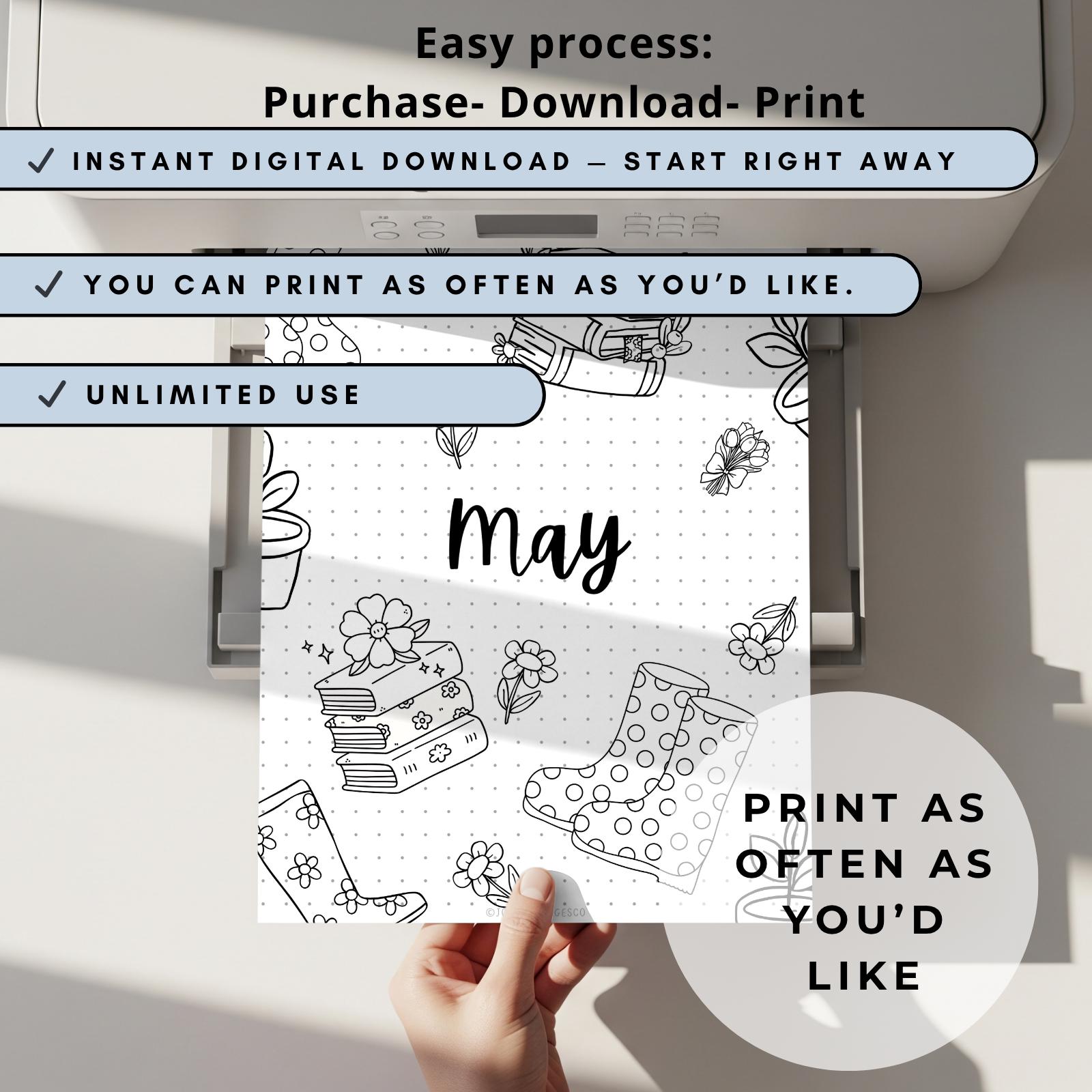 May Planner Journal Bundle | Printable Bullet Journal Kit | Spring Mood ...