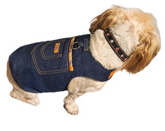 Dog Harness| Pet Clothing| Denim Dog Vest| Small Pets| Cats, Puppies| Dogs|  Premium Pet Apparel