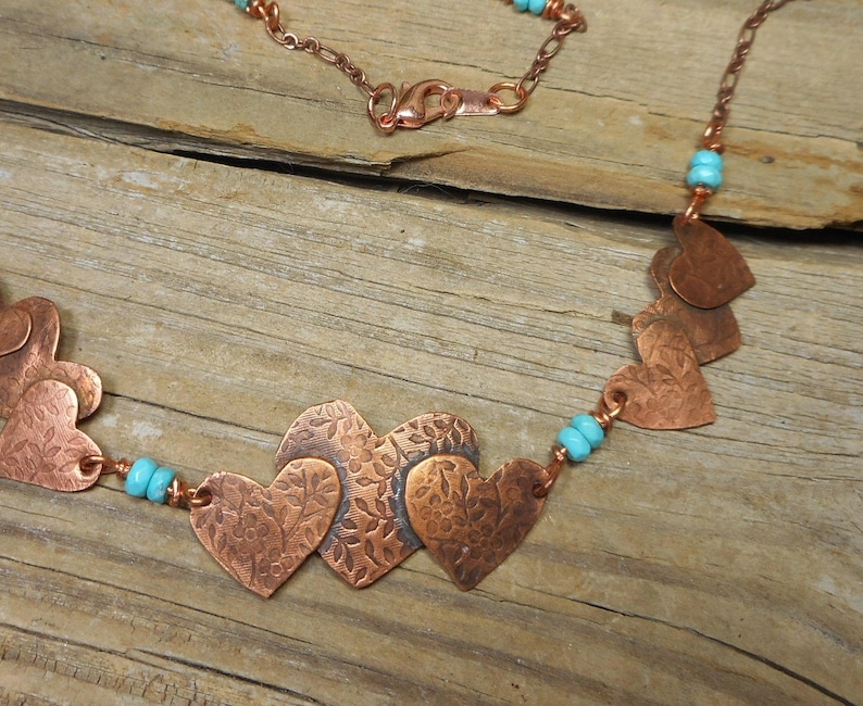 copper beaded  necklace Valentine necklace, copper jewelry designs copper and turquoise necklace copper heart necklace