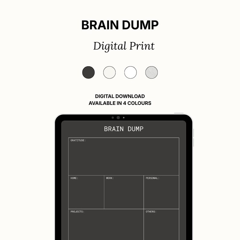 Brain Dump Worksheet, Mind Map PDF, Minimalist Digital Journal (printable PDF, iPad Template ...