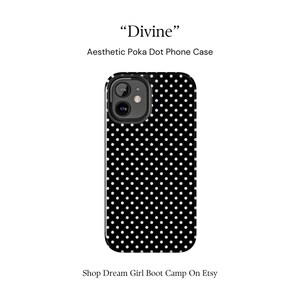 Coque pour portable à pois « Divine » | Joli accessoire technique, idée cadeau pour elle, coque de portable noire, coque de portable chic, coque de portable rigide, coque rétro